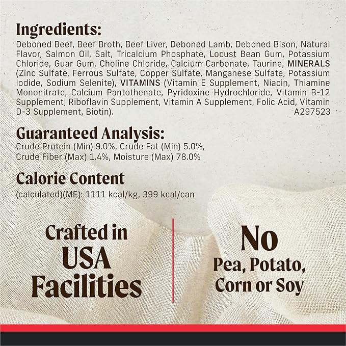 Merrick Grain Free Premium and Natural Canned Dog Food, Soft & Healthy Poultry Free Wet Recipe, Real Beef Lamb and Bison - 12.7 oz. Cans, (Pack of 24)