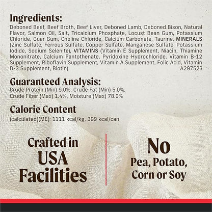 Merrick Grain Free Premium and Natural Canned Dog Food, Soft & Healthy Poultry Free Wet Recipe, Real Beef Lamb and Bison - 12.7 oz. Cans, (Pack of 24)