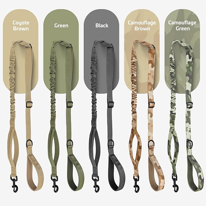 Forestpaw Tactical Dog Leash for Large Dogs,Heavy Duty Bungee Dog Leash with Shock Absorption,2 Padded Handles for Training Running Walking,Adjustable 4-5FT,Camo Green