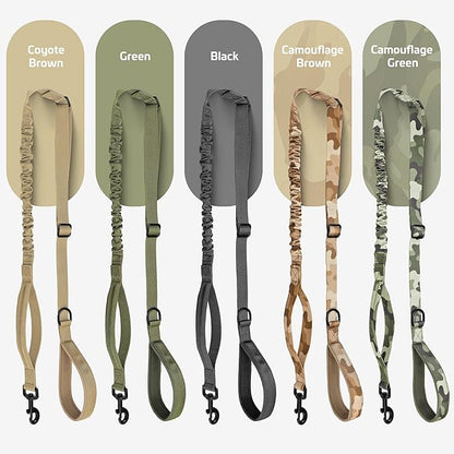 Forestpaw Tactical Dog Leash for Large Dogs,Heavy Duty Bungee Dog Leash with Shock Absorption,2 Padded Handles for Training Running Walking,Adjustable 4-5FT,Black