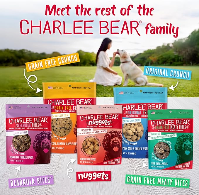 Charlee Bear Original Crunch Beef Liver Dog Treats, 16 oz - Made in the USA, Natural Training Treats for Dogs