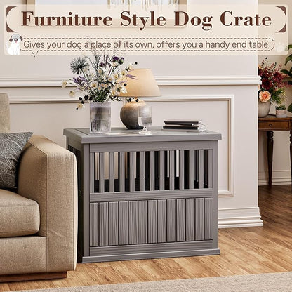 Fancyango 30-Inch Heavy Duty Dog Crate Furniture Lockable Indoor Outdoor Kennel & End Table for Small/Medium Dogs Decorative Plastic Pet Cage in Grey