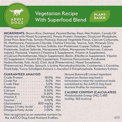 Natural Balance Limited Ingredient Adult Dry Dog Food with Vegan Plant Based Protein and Healthy Grains, Vegetarian Recipe, 24 Pound (Pack of 1)