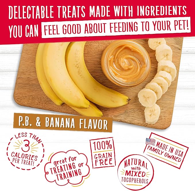 Charlee Bear Crunch Grain Free Dog Treats, Peanut Butter and Banana, 8 Ounce Resealable Bag, Low Calorie Training Treats for Dogs, Limited Ingredient, Healthy, Crunchy Dog Snacks, Made in USA