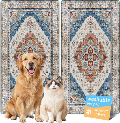 Washable Pee Pads for Dogs, Reusable Puppy Potty Training Pads, Ultra-Absorbent Thick Waterproof Leak-Proof Non-Slip Pads & Mat for Crate, Playpen, Floor, Whelping & Housebreaking , 2 Pack 36"x72"