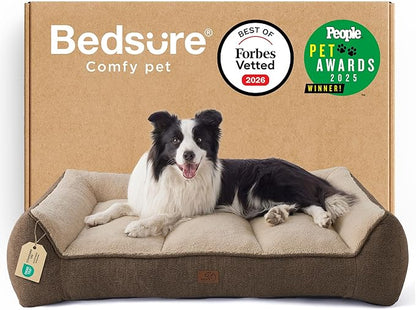 Bedsure SupportMax™ Orthopedic Dog Beds Large Sized Dog - As Seen on TV Extra Thick Supportive Large Dogs Bed with Waterproof Washable Cover, L Plus Comfort Pet Sofa with Soft Sherpa, Brown, 38"