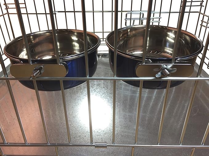 Ellie-Bo Pair of Dog Bowls for Crates, Cages or Pens and 3 Sizes (0.9Ltr Medium, Blue)