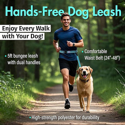 Hands Free Dog Leash with Waist Belt Lifetime Replacement, Dual Handle Bungee Leash for Running, Jogging, Hiking and Walking, for Medium and Large Dogs 5118