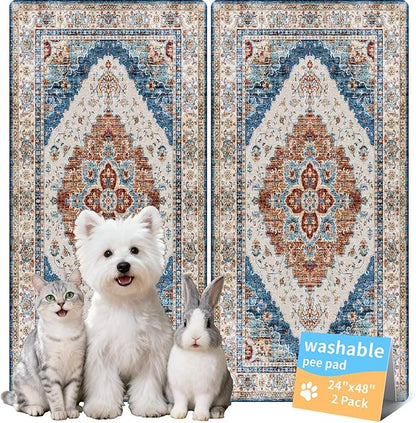 Washable Pee Pads for Dogs, Reusable Puppy Potty Training Pads, Ultra-Absorbent Thick Waterproof Leak-Proof Non-Slip Pads & Mat for Crate, Playpen, Floor, Whelping & Housebreaking , 2 Pack 24"x48"
