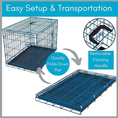 Internet's Best Wire Dog Kennel | Medium (36 Inches) | Double Door Metal Steel Crates | Indoor Outdoor Pet Home | Folding and Collapsible Cage | Blue