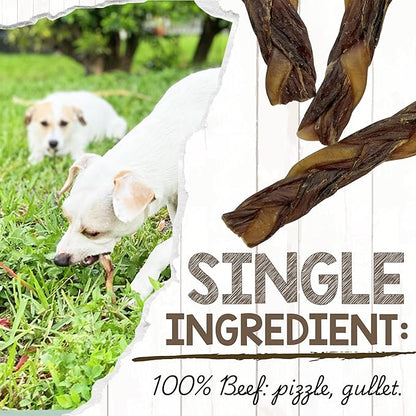 Nature Gnaws Braided Bully Twists for Dogs 5-6" (3 Count) - Long Lasting for Small and Medium Dogs - Natural Beef Dog Chew Bones