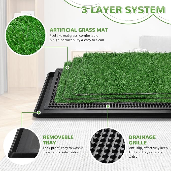 Generic 30" x 20" Dog Grass Pad with Tray, 3-Piece Washable Artificial Grass Pee Pad for Dogs, Large Indoor/Outdoor Pet Toilet