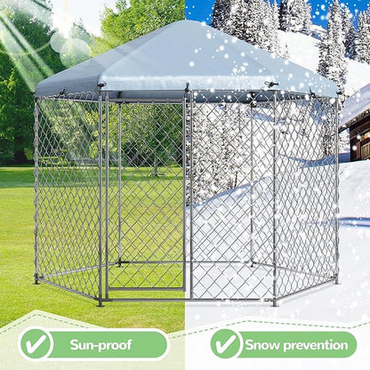 EUNHOO Large Dog Kennel Outdoor,9.2'L x 9.2'W x 8'H Dog Houses for Large Dogs Outside with Roof, Metal Wire Outdoor Dog Kennel Dog Pen, Dog Fence Run with Lock