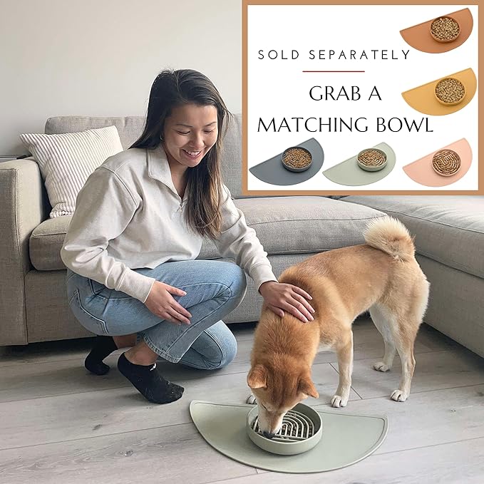 Should We Go - Waterproof Silicone Pet Food Mat - Non-Slip, Spill-Proof Feeding Mat for Floors, Raised Edge Design, Easy-to-Clean Rubber Pad for Dog & Cat Bowls, 21" Across x 10.5" Deep, Medium-Blush