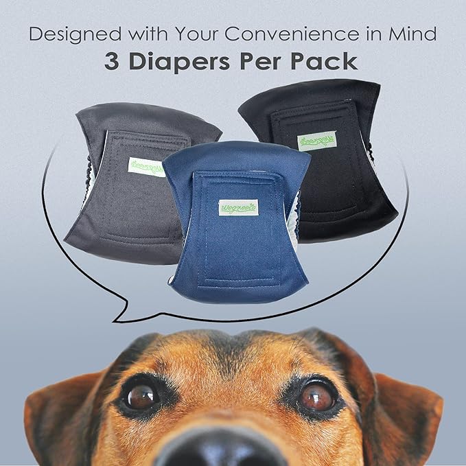 wegreeco Washable Dog Diapers - Washable Male Dog Belly Wrap - Pack of 3 - (Black, Charcoal, Navy, X-Large)