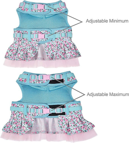 Blueberry Pet Soft & Comfy Made Well Cute Floral No Pull Mesh Puppy Dog Costume Harness Dress in Light Blue, Chest Girth 14"-16", X-Small, Adjustable Harnesses for Dogs