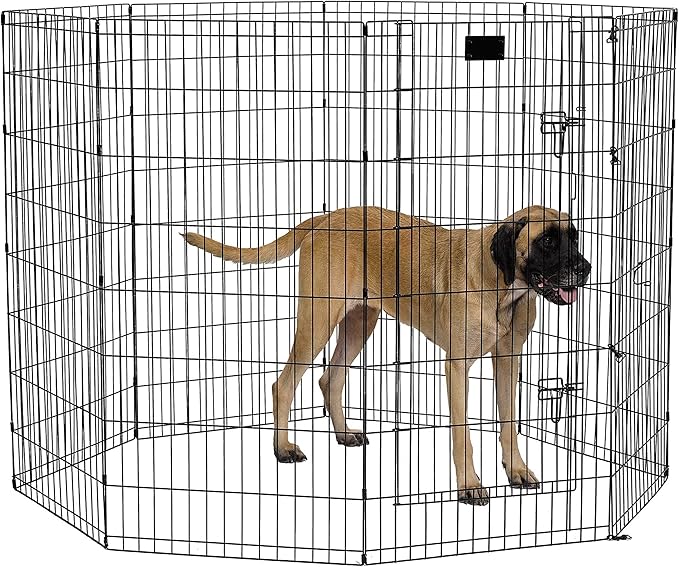 MidWest Homes for Pets 48-Inch Exercise Pen, for Indoor and Outdoor Use, 16 Sq Feet of Play, Single Door Folding Dog Pen, with Large Door Opening & Secure Latch, Easy to Set Up, Foldable Dog Playpen