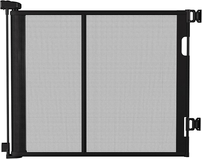 150 inches Retractable Baby Gate, 34 inches Tall Extra Wide Safety Gate for Large Hallways, Open Areas, Pet Zones, Durable Mesh Gate for Kids and Dogs, Black
