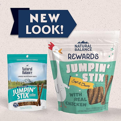 Natural Balance Limited Ingredient Rewards Jumpin' Stix, Grain-Free Dog Treats for Adult Dogs of All Breeds, Chicken Recipe, 10 Ounce (Pack of 1)