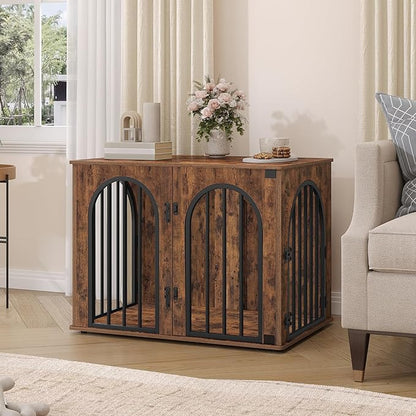 Hzuaneri 31.5'' Wooden Dog Crate Furniture, Indoor Dog Kennel Dogs Cage for Small/Medium Dogs, Heavy Duty Dog Crates Decorative Pet House End Side Table TV Stand, Rustic Brown DFC85101B