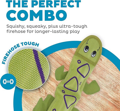 Outward Hound Fire Biterz Green Lizard Plush Firehose Material Interactive Dog Toy, Large