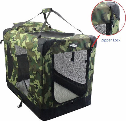 EliteField 3-Door Folding Soft Dog Crate with Carrying Bag and Fleece Bed (2 Year Warranty), Indoor & Outdoor Pet Home (42" L x 28" W x 32" H, Camo)