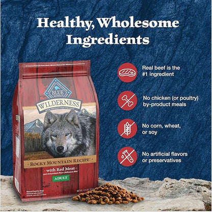 Blue Buffalo Wilderness Rocky Mountain Recipe High-Protein Adult Dry Dog Food Wholesome Red Meat, 4.5 lb Bag
