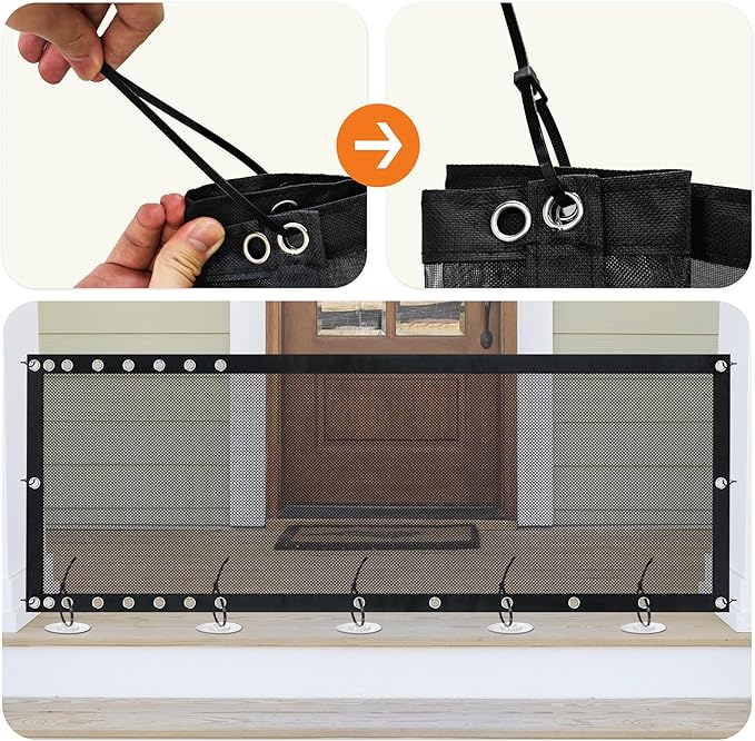 NWK Magic Dog Gate for Stairs Pet Gate for The House Providing a Safe Enclosure for Pets to Play and Rest, 6 Hooks Design (120'' X 30'')