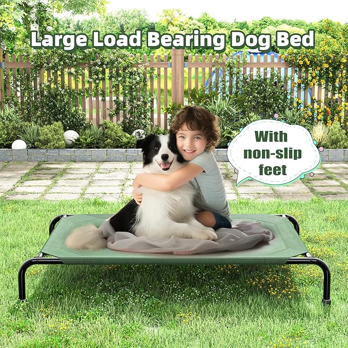 Simple Trending Raised Dog Bed for Large Dogs, Waterproof XL Dog Cot, Outdoor Cooling Elevated Pet Bed, 47.75" x 30.5", Green