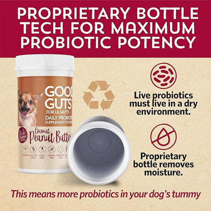 Fidobiotics Good Guts for Lil Mutts Probiotic for Dogs, Billions of CFUs, 11 Strains, 5 Digestive Enzymes, 2 Prebiotics, Digestive Gut Health for Dogs, Adult & Puppy Probiotics Supplements - Pack of 2