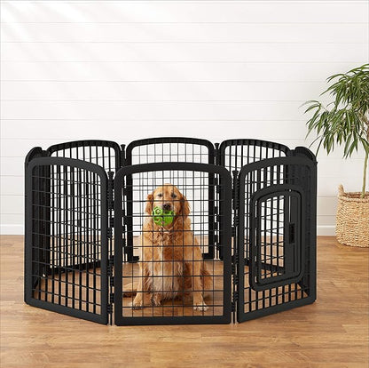 Amazon Basics 8-Panel Octagonal Plastic Dog Playpen, Portable Indoor/Outdoor Pet Fence with Gate, Exercise Pen for Puppies and Small Animals, 34 inches, Black