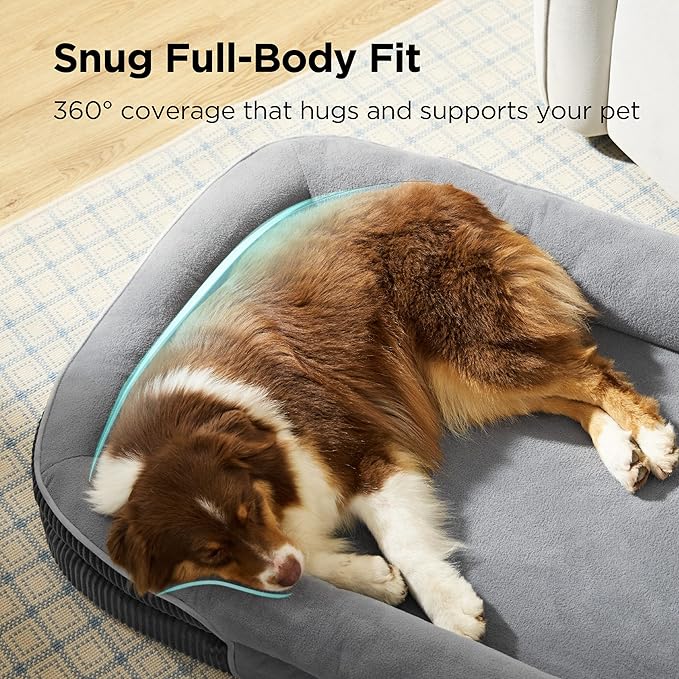 Bedsure XL Pro Orthopedic Dog Beds Large Sized Dog - 360° Oval Bolster Jumbo Dogs Bed for Senior Dogs with Waterproof Washable Cover, Extra Large Pet Sofa Couch with Ultra-Soft Fleece, Grey, 45"