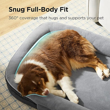 Bedsure Orthopedic Dog Beds Large Sized Dog - 360° Oval Bolster Large Dogs Bed for Senior Dogs with Waterproof Washable Cover, Big Comfort Pet Sofa Couch with Ultra-Soft Fleece, Grey, 35"