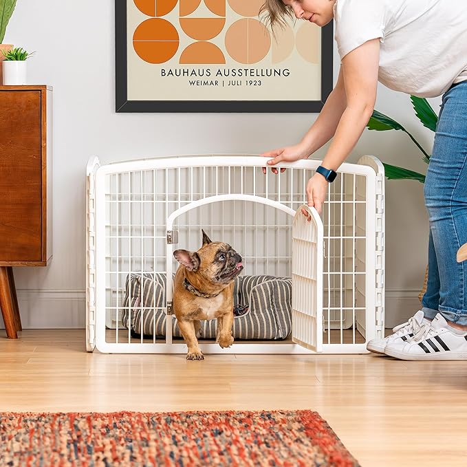 IRIS USA 24" 4-Panel Dog Puppy Playpen Fence Enclosure with Dog Gate Door - Indoor Pet Playpen - 4 or 8 Panel