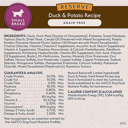 Natural Balance Limited Ingredient Small-Breed Adult Grain-Free Dry Dog Food, Reserve Duck & Potato Recipe, 4 Pound (Pack of 1)