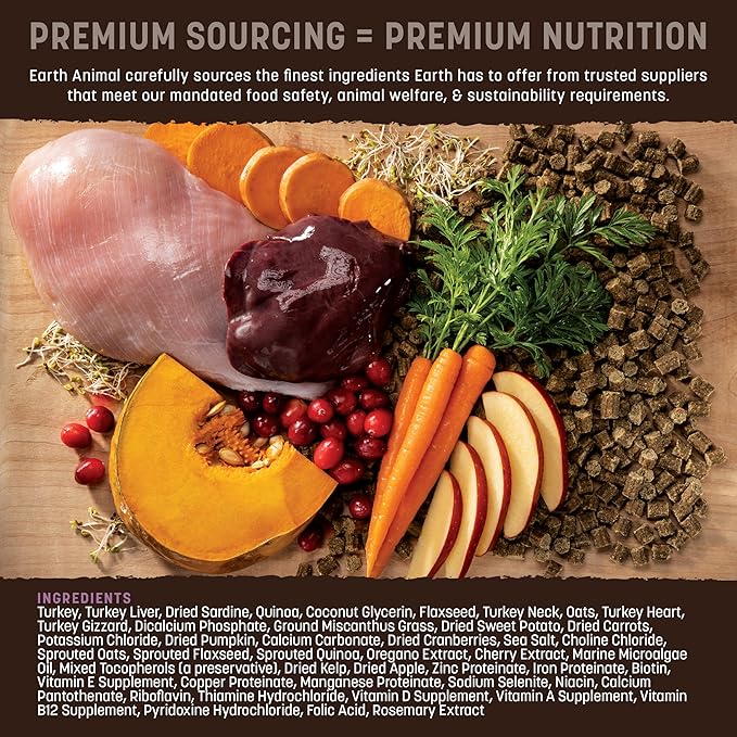 Earth Animal Wisdom Air Dried Dog Food - Turkey Recipe Premium Natural Dry Dog Food for All Breeds & Ages - 8 Lbs Bag