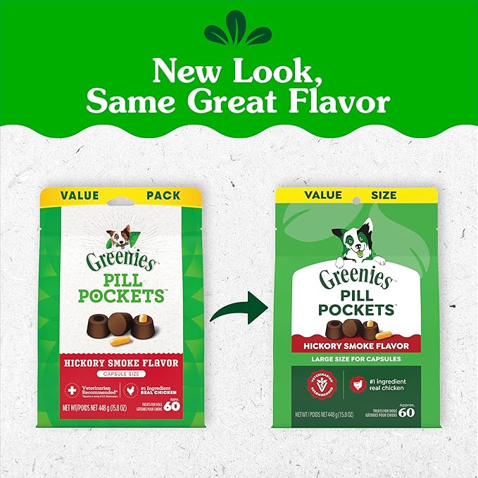 Greenies Pill Pockets for Dogs Large Size, Dog Treat Pouch for Capsule Medication, Hickory Smoke Flavor, 15.8 oz. Pouch