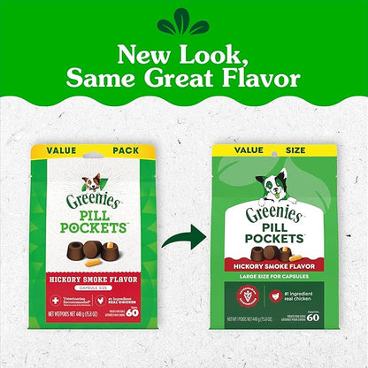 Greenies Pill Pockets for Dogs Large Size, Dog Treat Pouch for Capsule Medication, Hickory Smoke Flavor, 15.8 oz. Pouch