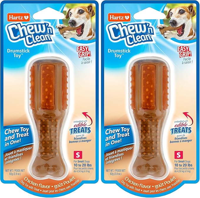 Hartz Chew ‘n Clean Chew Toy and Treat in One Chicken Flavored Drumstick Dog Toy, Small (Pack of 2)