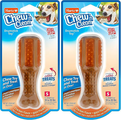 Hartz Chew ‘n Clean Chew Toy and Treat in One Chicken Flavored Drumstick Dog Toy, Small (Pack of 2)
