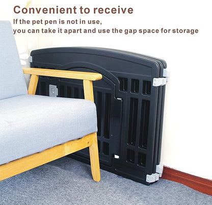 Pet Playpen Foldable Gate for Dogs Heavy Plastic Puppy Exercise Pen Small Pets Fence Puppies Folding Cage 4 Panels for Puppies and Small Dogs House Black (33.5x33.5 Inches)