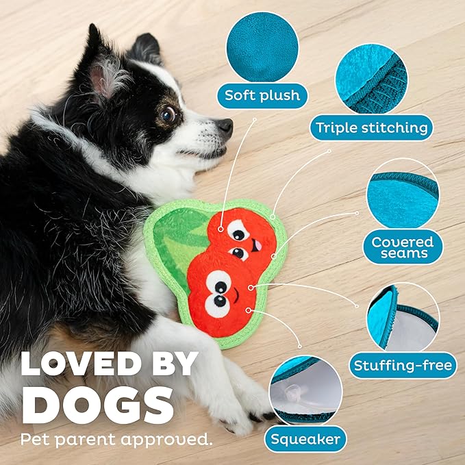 Outward Hound Tough Skinz Durable Squeaky Dog Toy with Two Tough Layers, Cherries, Red, Small