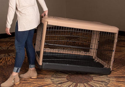 Pet Gear “The Other Door” 4 Door Steel Crate for Dogs/Cats with Garage-Style Door, Includes Plush Bed + Travel Bag, No Tools Required, Beige, 42 Inch