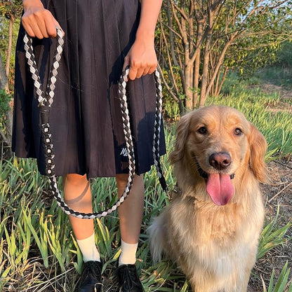 Handmade 5ft Braided Cotton Dog Leash with Unique Floral Handle, Durable and Stylish, Ideal for Small to Large Dogs, Black