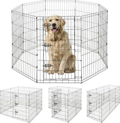 BOWHAUS Foldable Outdoor/Indoor Pet Playpen with Gate, Available in 36 Inch Height Metal Portable Kennel, Heavy-Duty Exercise Fence Cage 8 Panels for Large Dog, Animals