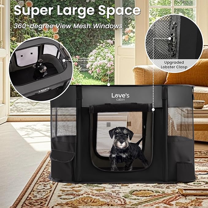 Love's cabin Pet Puppy Dog Playpen, Large Dog Tent Crates Cage Indoor/Outdoor, Portable Exercise Playpen for Dog and Cat, Foldable Pop Up Dog Kennel Playpen with Carring Case (L, Grey)