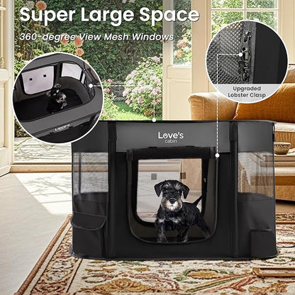 Love's cabin Pet Puppy Dog Playpen, Large Dog Tent Crates Cage Indoor/Outdoor, Portable Exercise Playpen for Dog and Cat, Foldable Pop Up Dog Kennel Playpen with Carring Case (L, Grey)