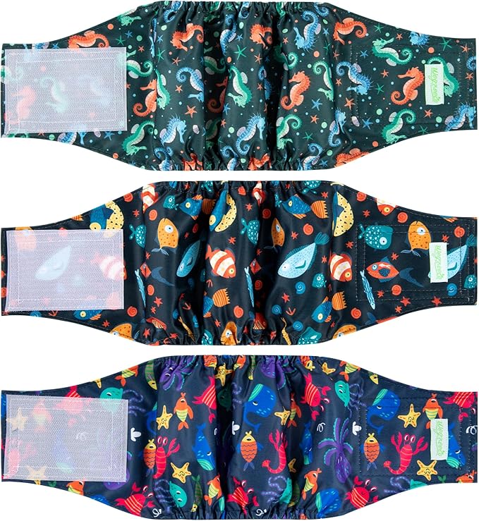 wegreeco Washable Male Dog Belly Band (Stylish Pattern)- Pack of 3 - Male Dog Belly Wrap, Dog Diapers Male (Marine Horse, Large)