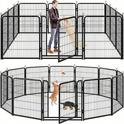 Kfvigoho Dog Playpen Outdoor Extra Wide 12 Piece Panels Heavy Duty Anti-Rust Coating-Strengthened Dog Fence 40" Height with Doors Portable for RV Camping Yard, Total 32FT, 79 Sq.ft, Snowy Black