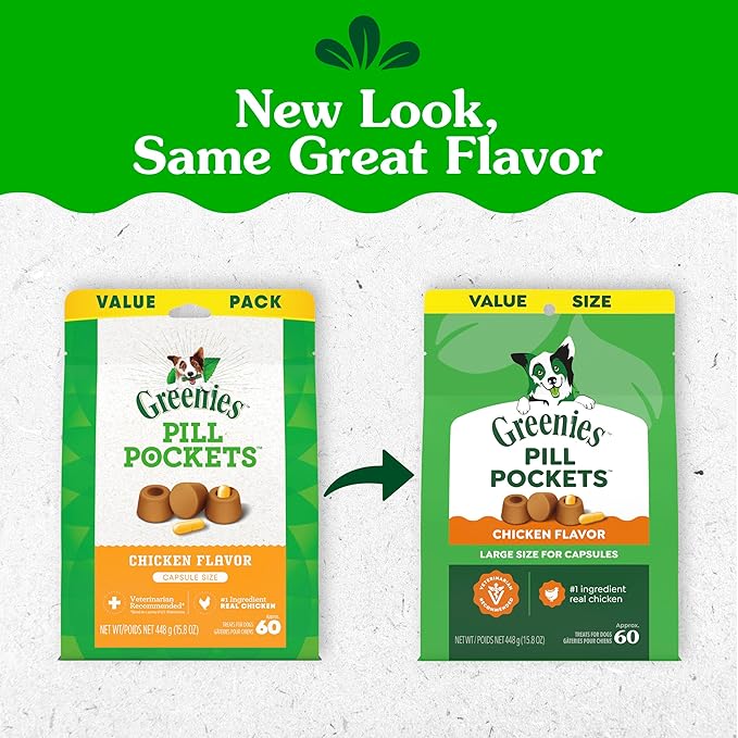 Greenies Pill Pockets for Dogs Large Size, Dog Treat Pouch for Capsule Medication, Chicken Flavor, 15.8 oz. Pouch